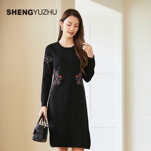 声雨竹官方旗舰店冬季新款针织连衣裙宽松腰商场同款A字裙休闲