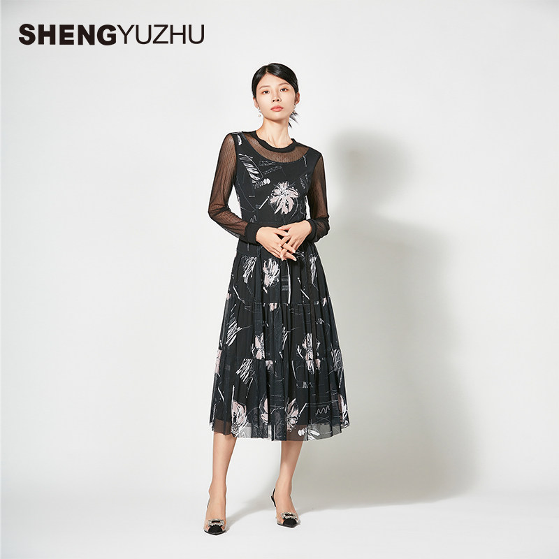 声雨竹官方旗舰店秋季新款连衣裙商场同款修身套头中长裙气质休闲