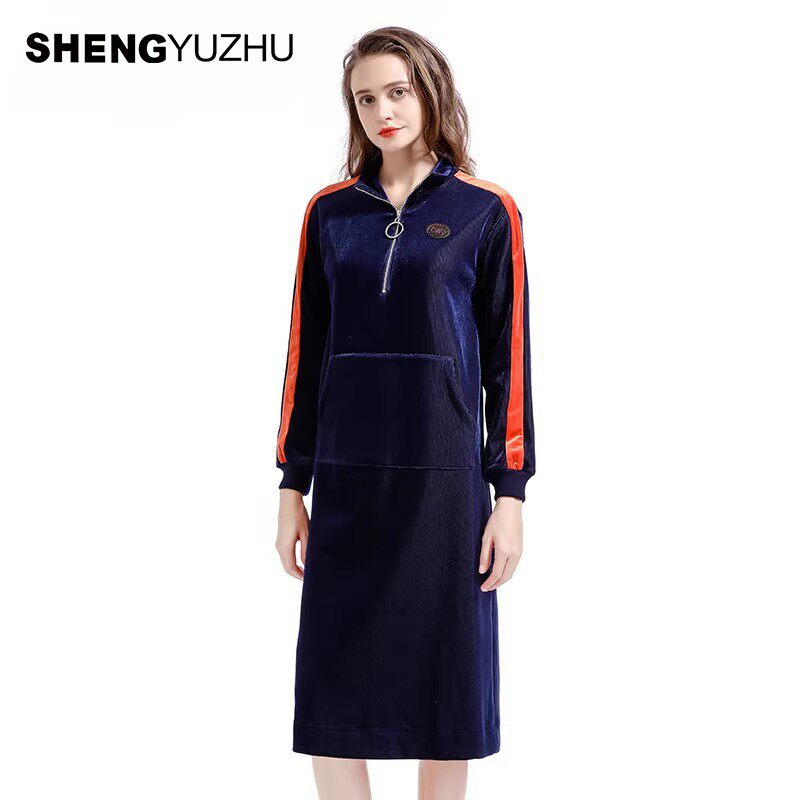 声雨竹专柜同款秋冬季新款连衣裙凡尔赛加厚保暖松紧腰中长款裙子