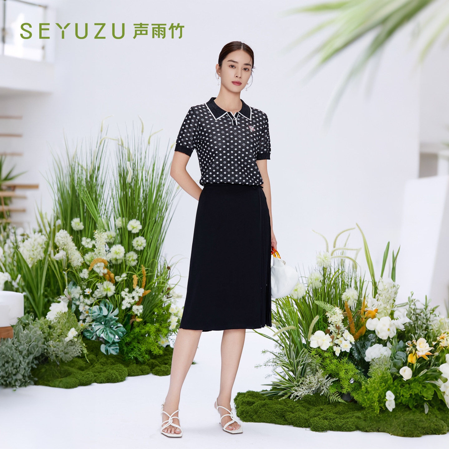 声雨竹官方旗舰店2026夏黑色中高腰修身小黑裙免烫薄款通勤半身裙