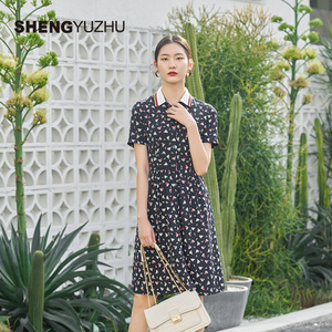 声雨竹官方旗舰店2026夏款女士连衣裙商场同款短袖高腰裙子高级感