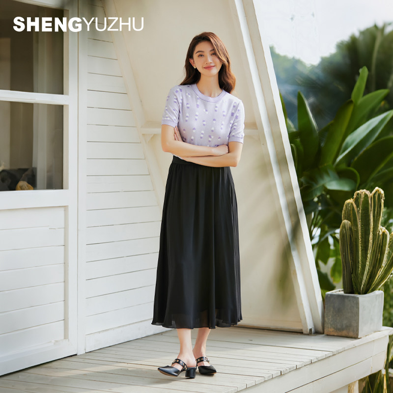 声雨竹官方旗舰店2026夏季A字半身裙薄款松紧腰立体裁剪简约裙装