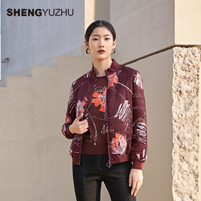 声雨竹官方旗舰店秋冬新款女士外套商场同款手绘印花棉服高级时尚