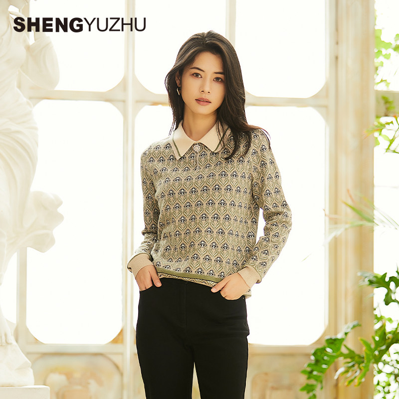 声雨竹官方旗舰店2025秋冬翻领POLO领针织衫毛衣气质上衣附赠胸针