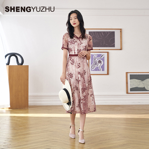 声雨竹官方旗舰店夏季新款女士连衣裙收腰雪纺气质印花裙高级时尚