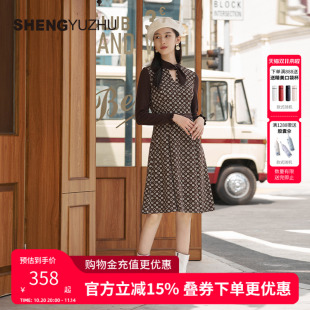 碎花套头A字裙休闲 连衣裙女商场同款 声雨竹官方旗舰店秋冬季 新款