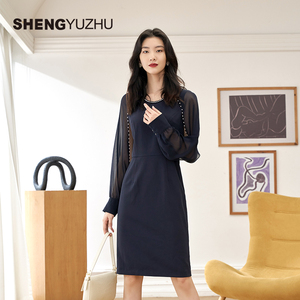 声雨竹官方旗舰店2026夏款女士连衣裙商场同款长袖修身裙子高级感