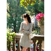 名媛气质修身 韩语琳空间轻奢小香风粗花呢长袖 连衣裙女春季 短裙子