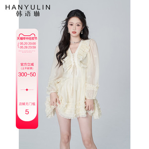韩语琳长袖连衣裙女春秋2024新款高级感气质显瘦法式别致短款裙子