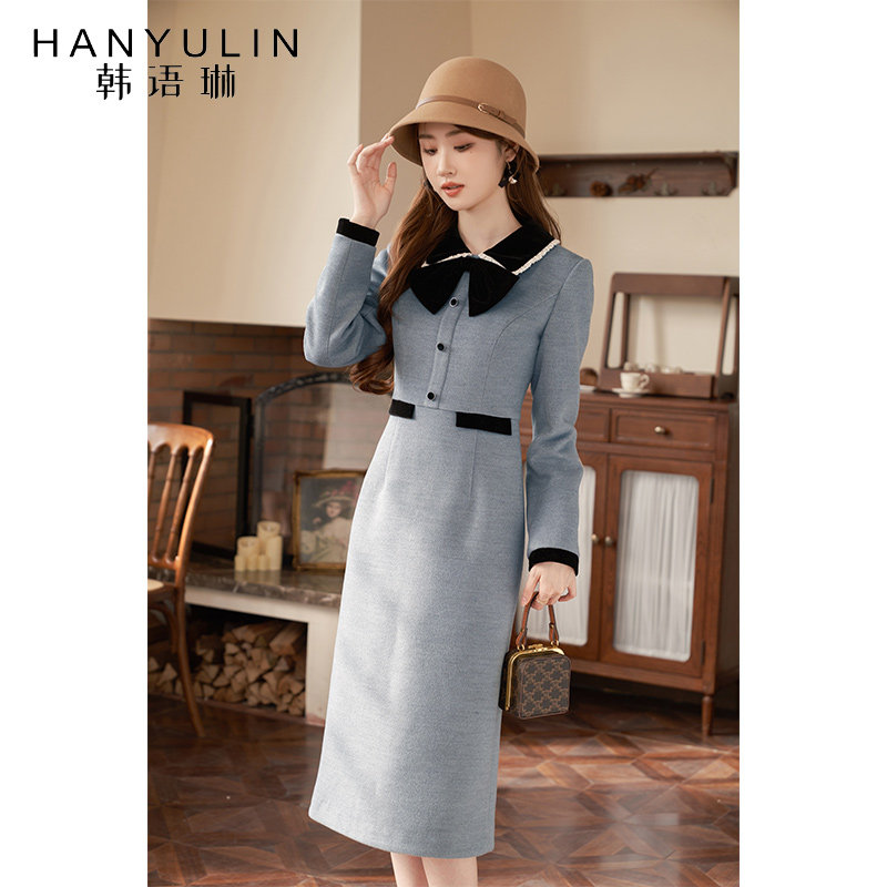 法式气质连衣裙2025新款女春季款高级感收腰显瘦时尚长袖修身裙子