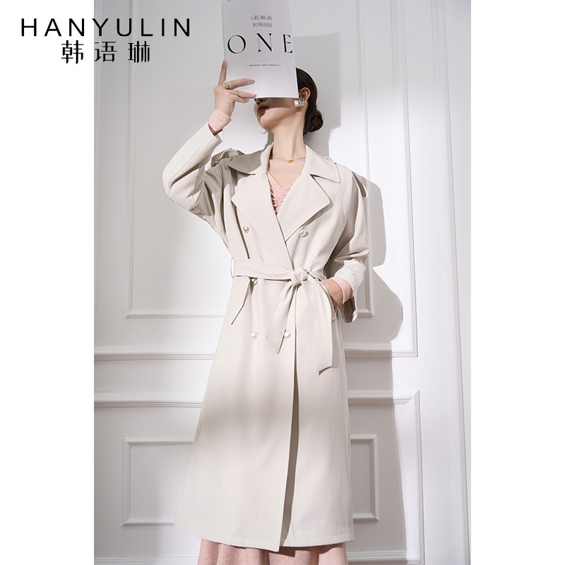 韩语琳 风衣外套女春季款2025新款气质显瘦中长款双排扣腰带大衣,女装/女士精品,风衣,淘宝优惠券,粉丝福利购,淘宝优惠卷