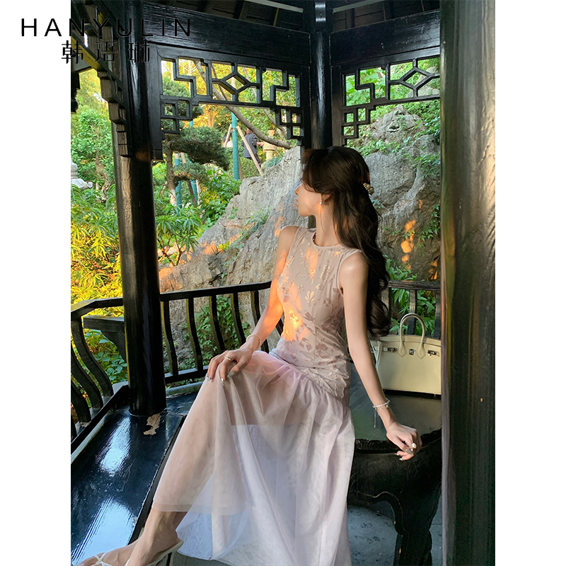 韩语琳紫色无袖连衣裙