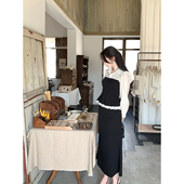 衬衫 韩语琳 半身裙轻熟气质名媛穿搭 女春季 长袖 黑白撞色时尚 套装