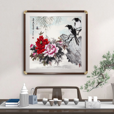 国色天香国画牡丹挂画花开富贵客厅背景墙壁花鸟图招财玄关装饰画