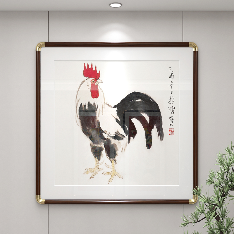 徐悲鸿雄鸡图壁画公鸡挂画新中式民俗中国风书房装饰画玄关墙画图片