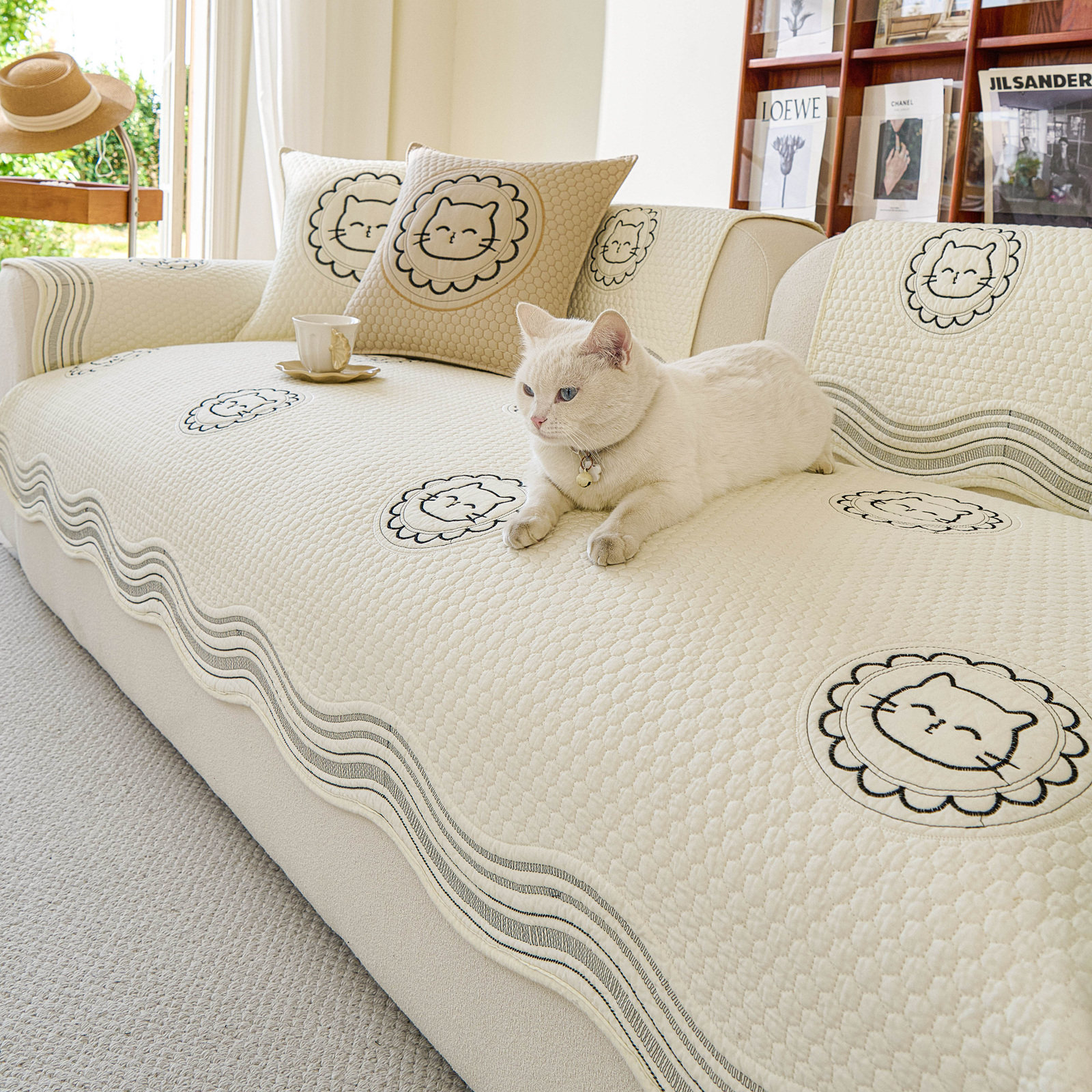 沙发垫全棉奶油风客厅直排沙发套罩巾四季通用布艺防滑沙发坐垫子,居家布艺,沙发垫,淘宝优惠券,粉丝福利购,淘宝优惠卷