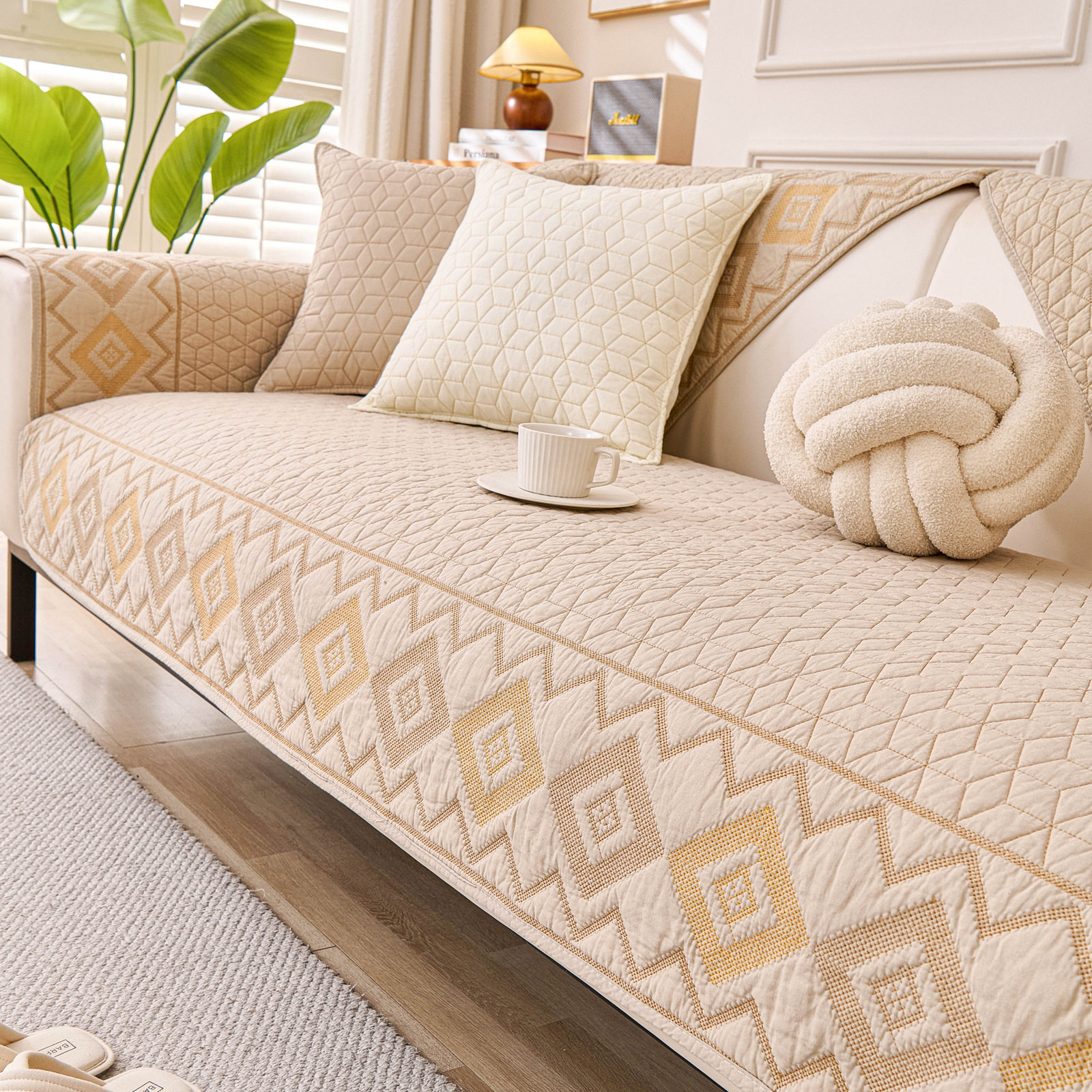 沙发垫现代简约纯棉沙发套罩巾四季通用布艺防滑高级感客厅坐垫子