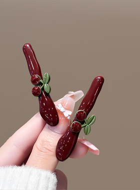 小众设计新款安可拉红樱桃发夹女无痕刘海发夹侧边夹时尚百搭发饰