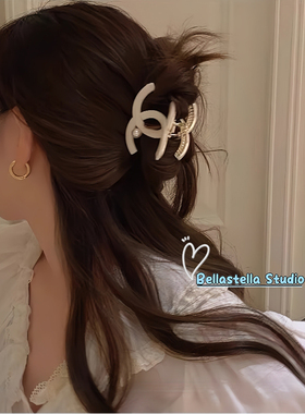 小香风气质珍珠醋酸抓夹女高级感半扎丸子头盘发鲨鱼夹子时尚头饰