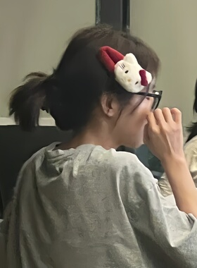 可爱毛绒Kitty猫发夹甜美酒红蝴蝶结少女心BB夹刘海卡通百搭发饰