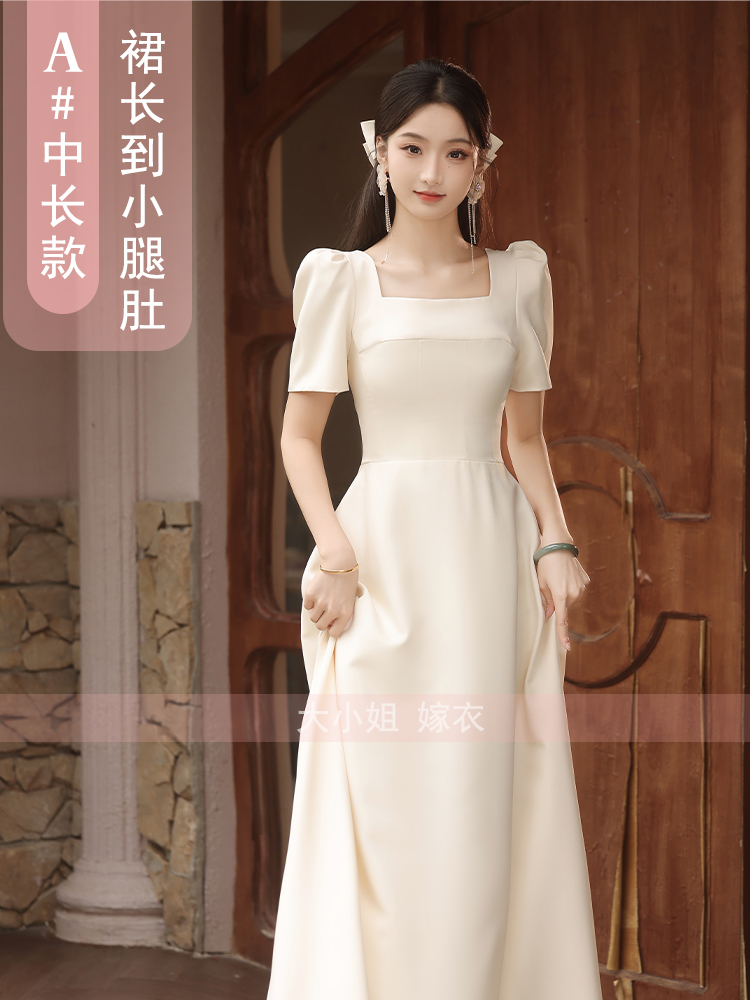  Champagne color medium long A model-about 15 cm over the knee+L  