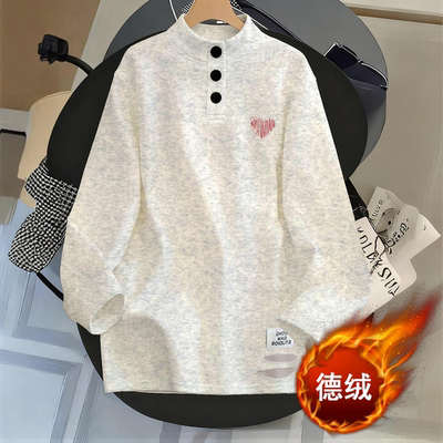 大码女装秋冬季印花中长款遮屁股加厚宽松半高领T恤长袖保暖上衣