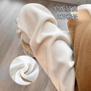 加绒加厚窄版阔腿裤女秋冬季2024新款显瘦小个子百搭休闲直筒裤子