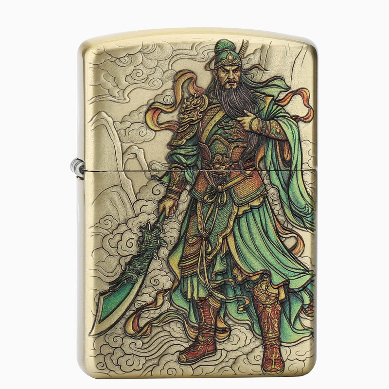zippo之宝煤油防风打火机 关云长黄铜金色收藏热销正品高品质送礼
