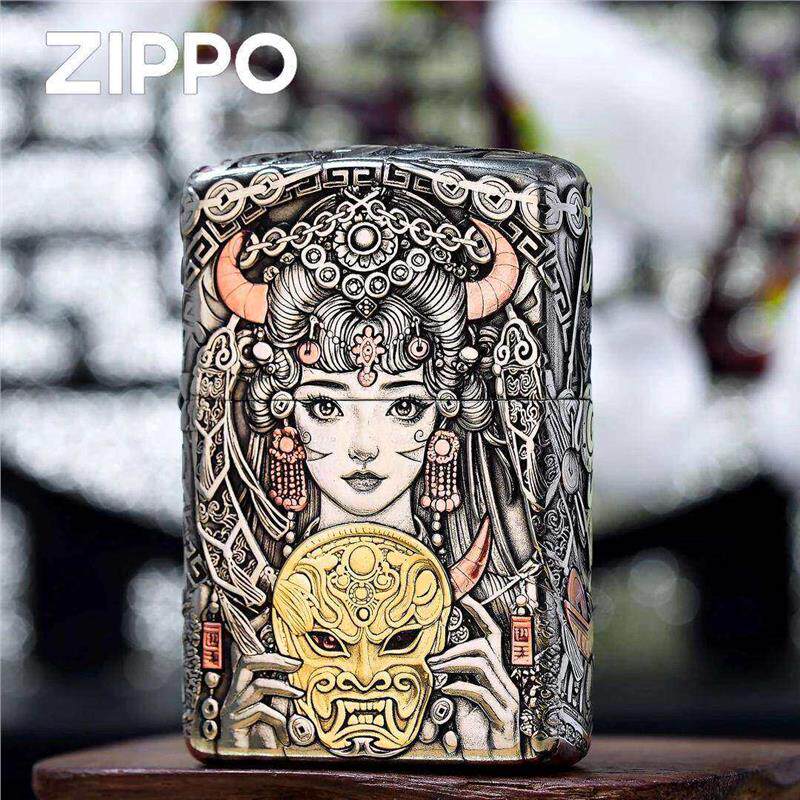 zippo打火机扎基拉姆 白铜套壳雕刻镶嵌送男友七夕礼物