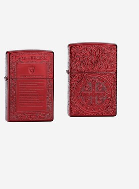 zippo之宝煤油防风打火机红色康斯坦丁红色冰与火雕刻新款送礼