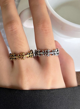 不掉色饰品十字架镂空开口指环