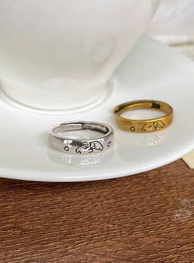 小狗涂鸦戒指情侣食指戒礼物戒指