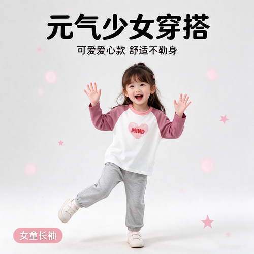 韩版秋季女童卡通长袖t恤