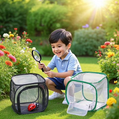 昆虫饲养网笼可折叠便捷蝴蝶观察笼儿童野采工具螳螂竹节虫知了箱