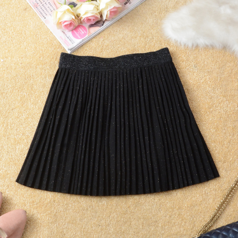 春夏季外穿a字黑色半身百褶短裙