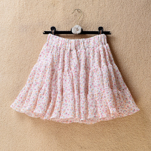 印花大摆裙蛋糕短裙 新款 韩版 甜美褶皱碎花女士高腰蓬蓬半身裙夏季