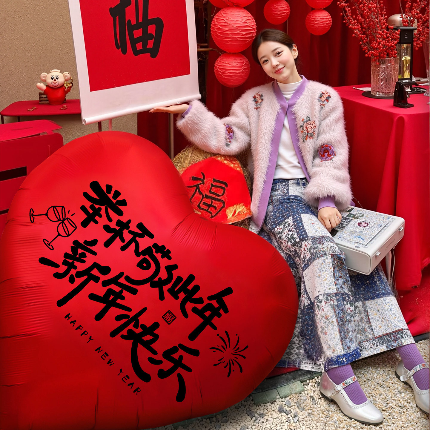 2026新年装饰用品爱心气球摆件春节庆祝网红打卡拍照道具创意布置,节庆用品/礼品,节日装扮用品,淘宝优惠券,粉丝福利购,淘宝优惠卷