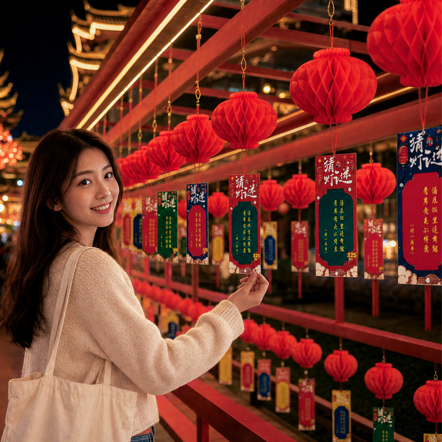 2026新款中秋节猜灯谜纸蜂窝灯笼挂饰商场学校组织活动场景布置品