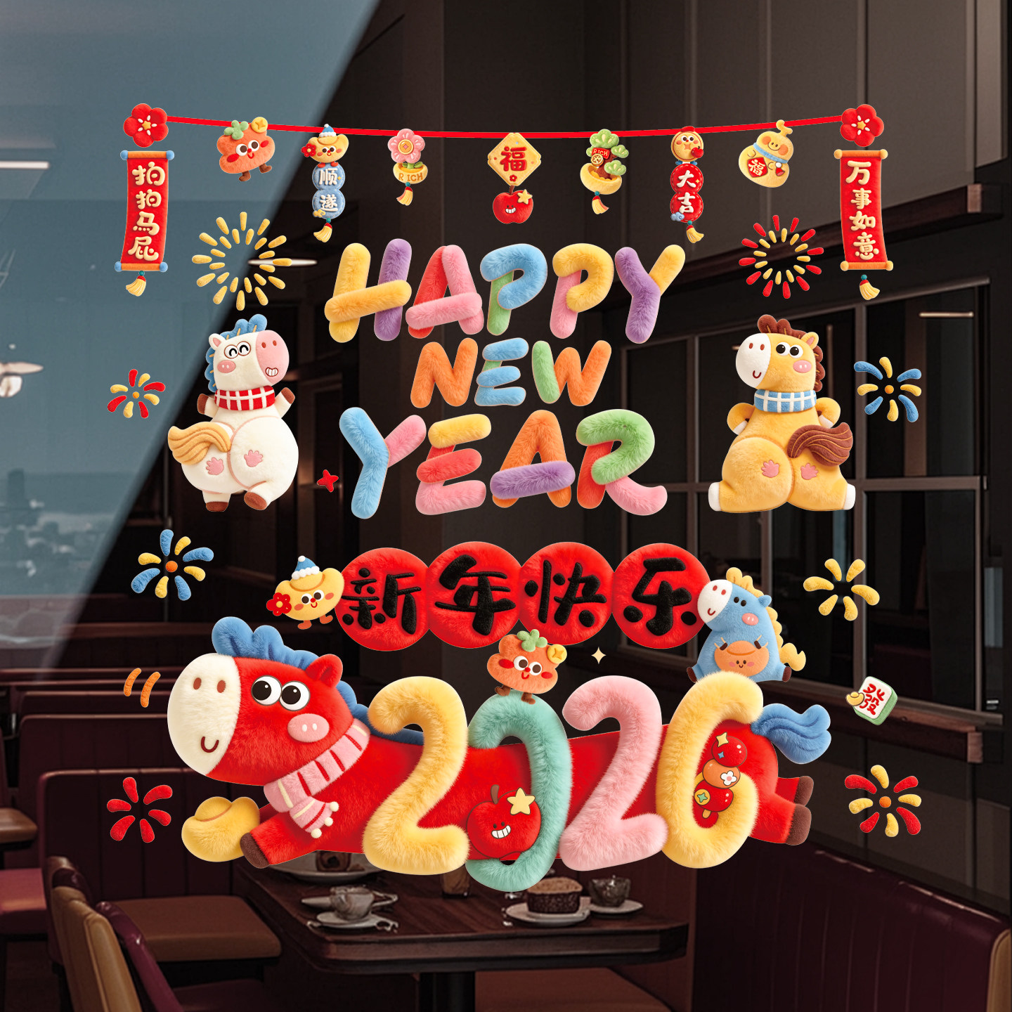 2026新款春节商店橱窗室内客厅静电贴过年氛围场景布置卡通玻璃贴,节庆用品/礼品,喜字/剪纸/贴纸,淘宝优惠券,粉丝福利购,淘宝优惠卷