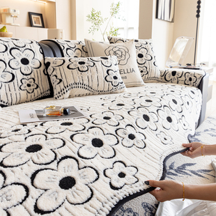 通用2025新款 北欧简约风异形沙发垫四季 坐垫子固定防滑直排全盖布