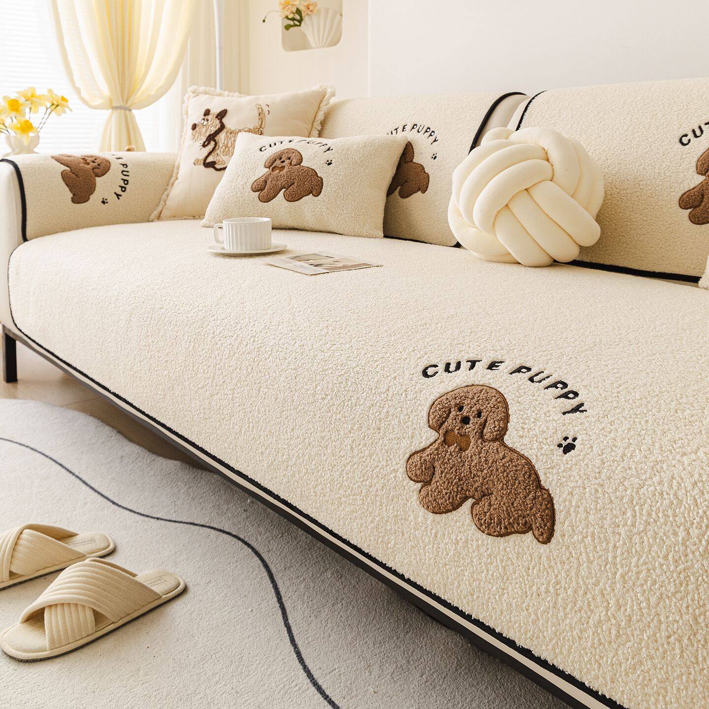 奶油治愈系沙发垫冬季2025新款加厚毛绒坐垫子防猫抓卡通沙发盖布,居家布艺,沙发垫,淘宝优惠券,粉丝福利购,淘宝优惠卷