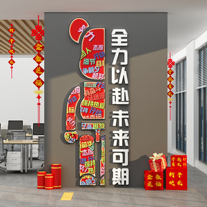 办公室司墙面新年装饰2024开门红职场氛围银行布置企业文化背景画