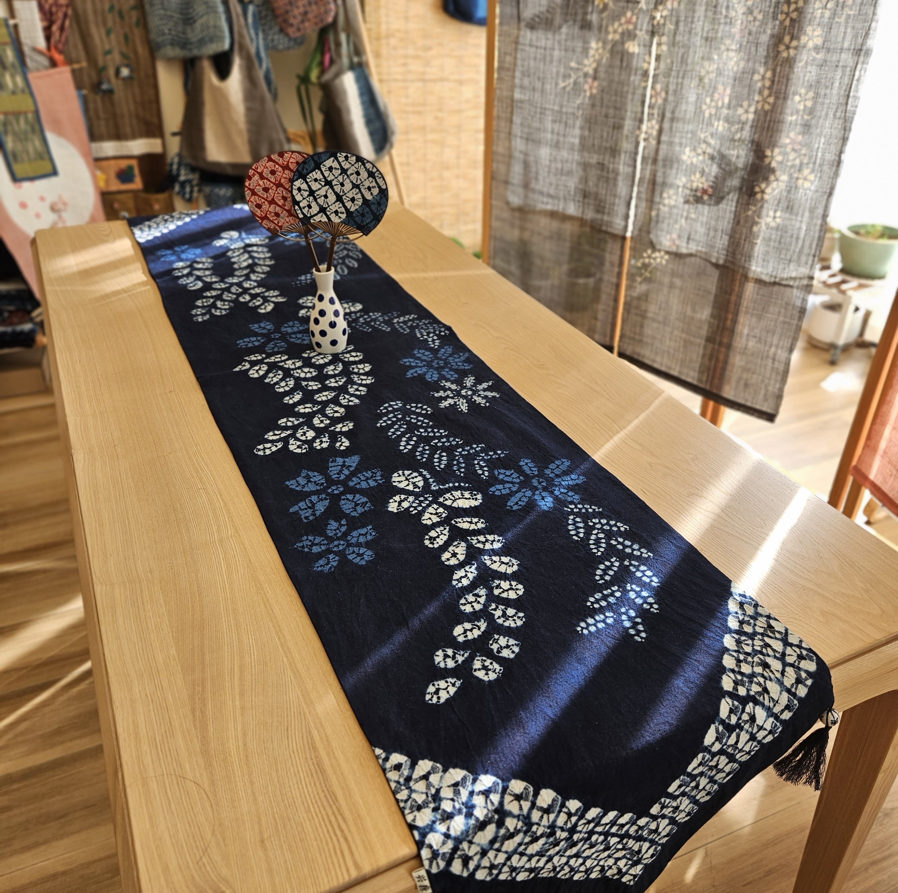 云艺阳光手工扎染桌旗茶席桌芯家居布艺餐桌茶桌装饰纯棉草木染