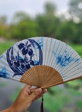 手工扎染古风折扇折扇