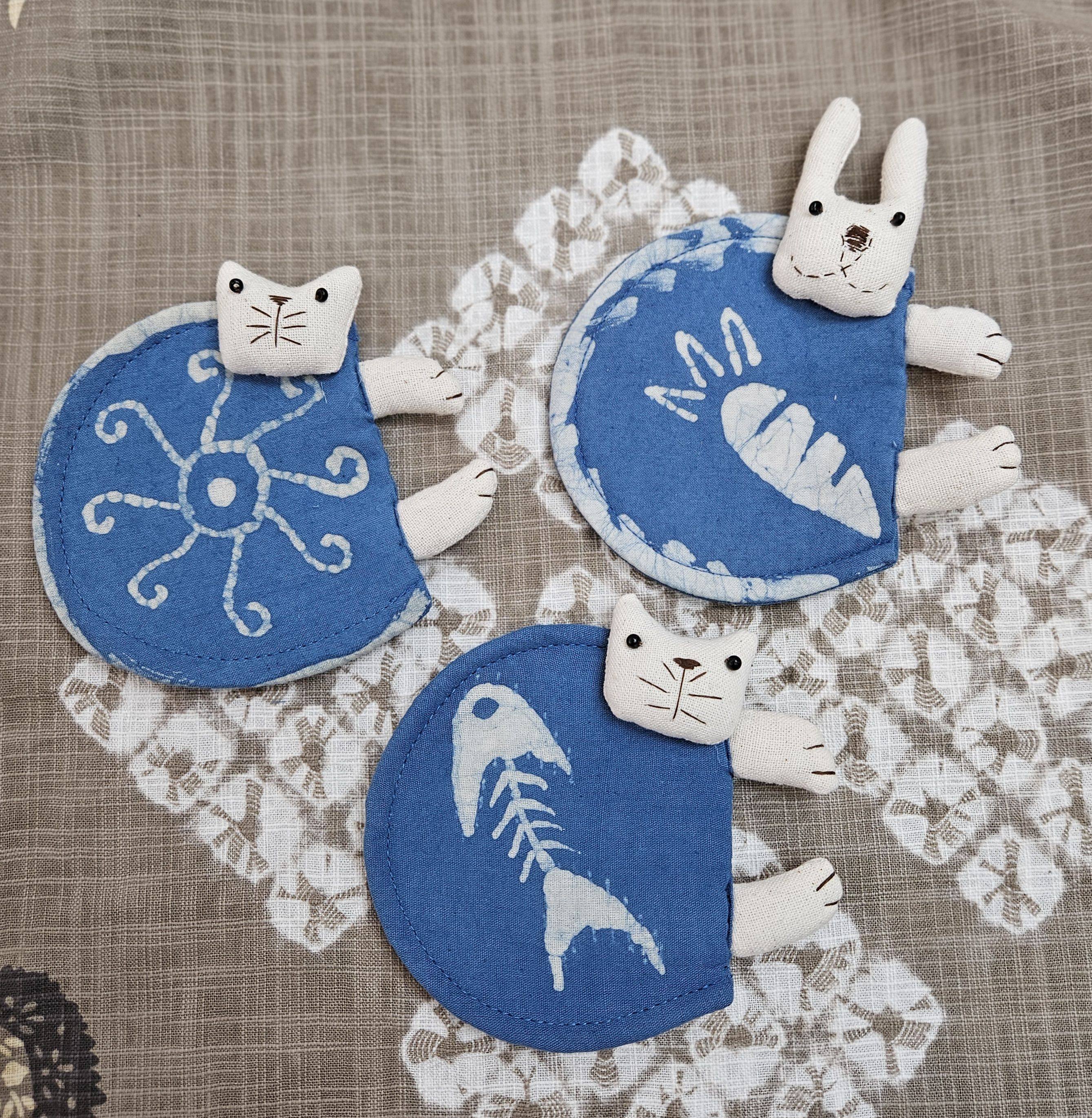 手工天然草木染猫咪立体杯垫壶垫家居装饰茶席桌面摆件三件包邮,居家布艺,杯垫,淘宝优惠券,粉丝福利购,淘宝优惠卷