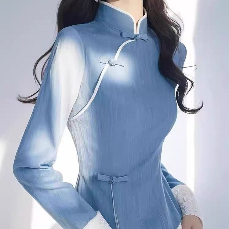 新中式国风蕾丝拼接长袖衬衫女