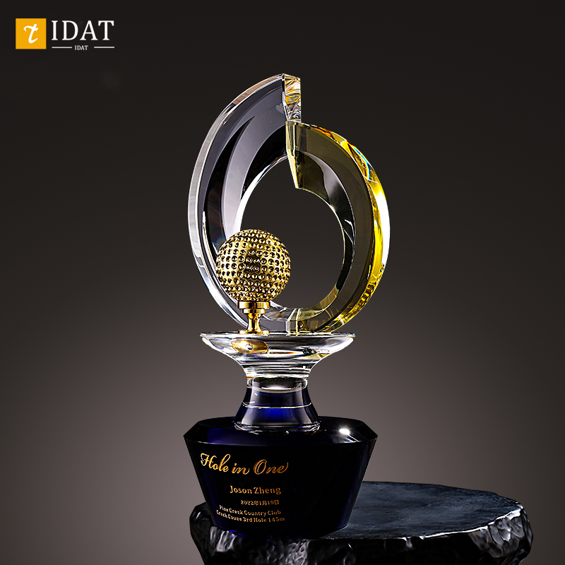 水晶奖杯定制定做创意高尔夫一杆进洞single 纪念品EAGLE奖牌订制