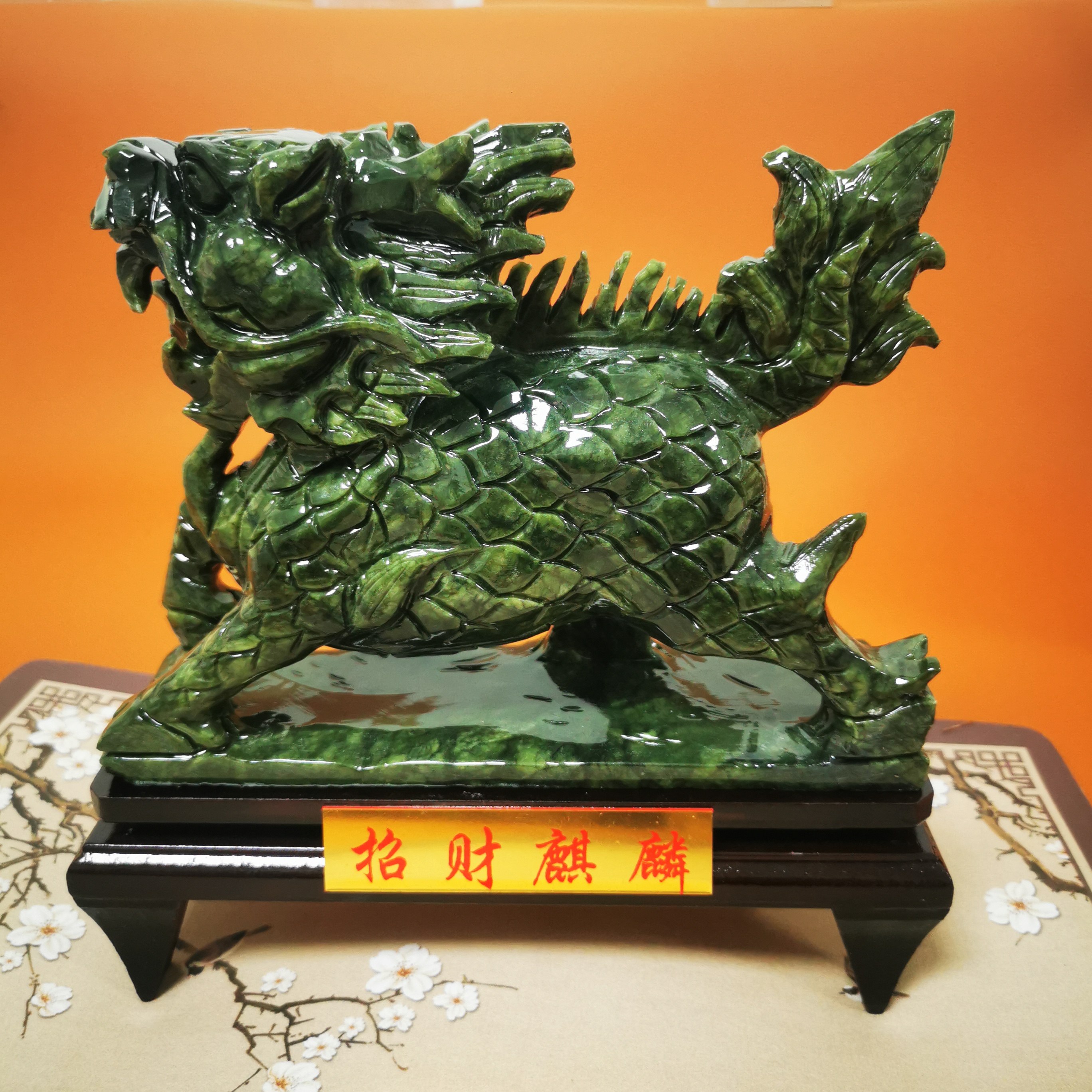岫岩玉石麒麟摆件一对客厅办公室装饰乔迁开业礼品吉祥物摆件