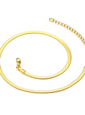 欧美钛钢镀金扁蛇链女肯豆锁骨链