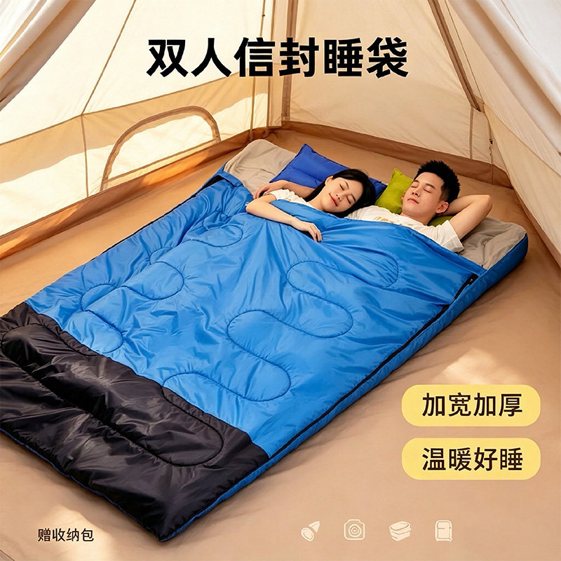 睡袋防寒成人双人三人超大冬季户外情侣保暖旅行露营纯棉加厚被子